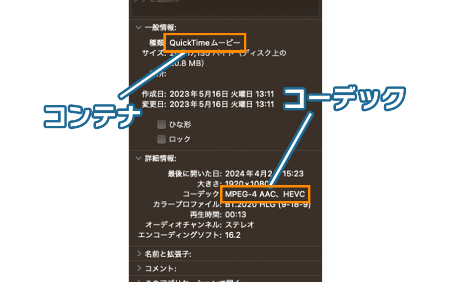 動画ファイルのファイルフォーマットとコーデックの説明