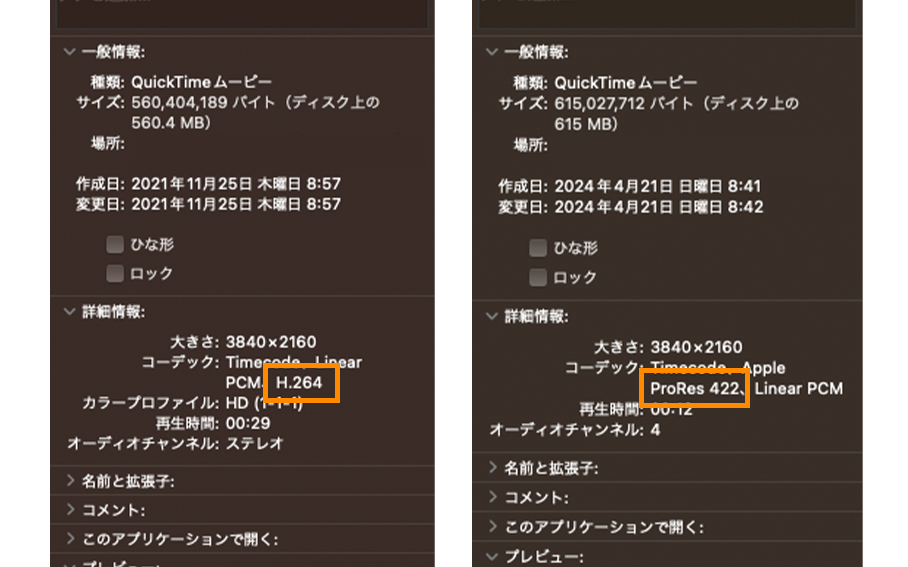 動画ファイルのコーデックの違いの説明